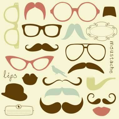 Retro Party set - Sunglasses, lips, mustaches clipart