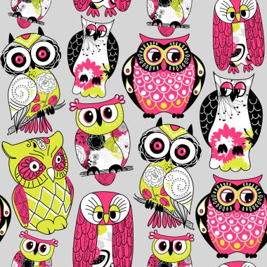 Seamless and colourful owl pattern clipart