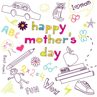 Mother's day card in a style of a Child's drawing clipart