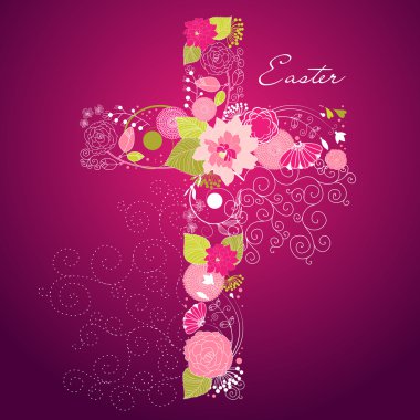 Beautiful cross made from flowers clipart