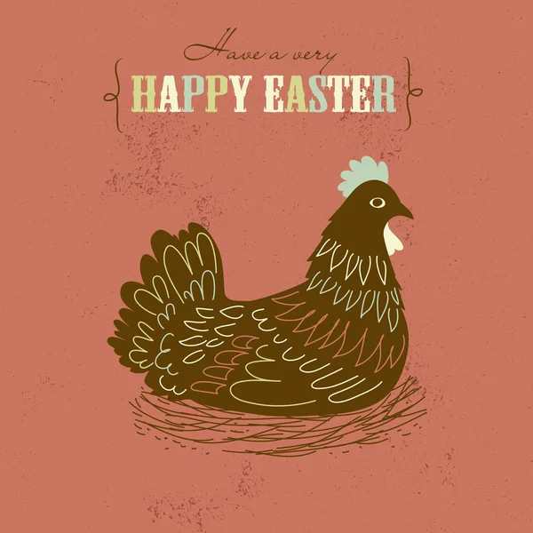 Linda tarjeta de Pascua con pollo — Vector de stock