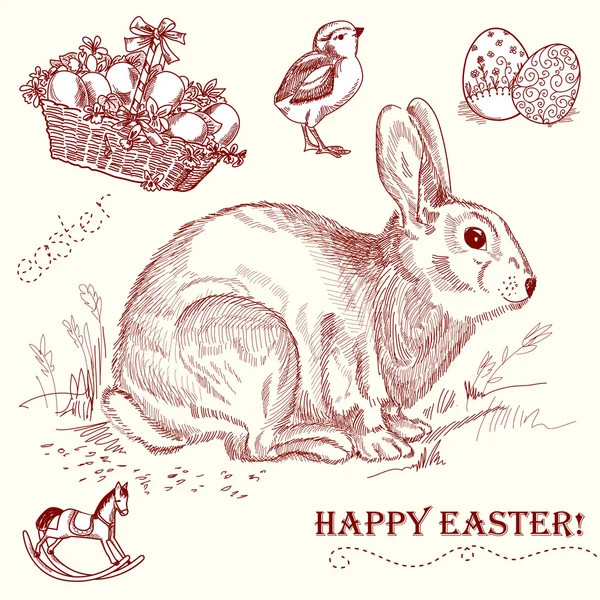 复古复活节兔子 — 图库矢量图片