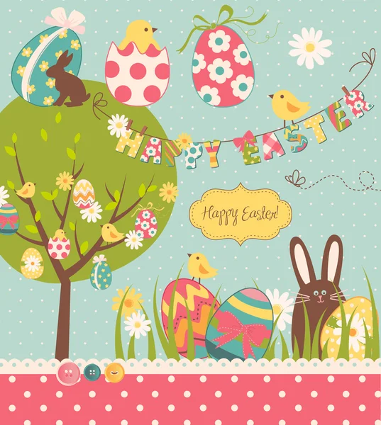 Plantilla de tarjeta de felicitación de Pascua hermosa — Stockvector