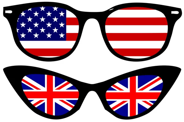 与美国和英国的国旗酷眼镜 — 图库矢量图片