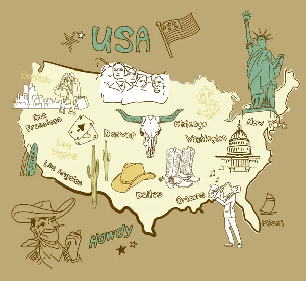 Stilisierte Karte von Amerika — Stockvektor
