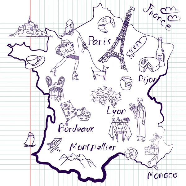 Stylizowana mapa Francji — Wektor stockowy