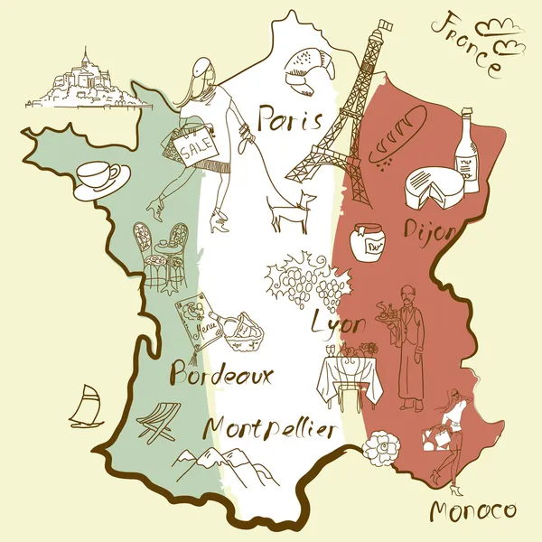 Stiliserad karta över Frankrike — Stock vektor