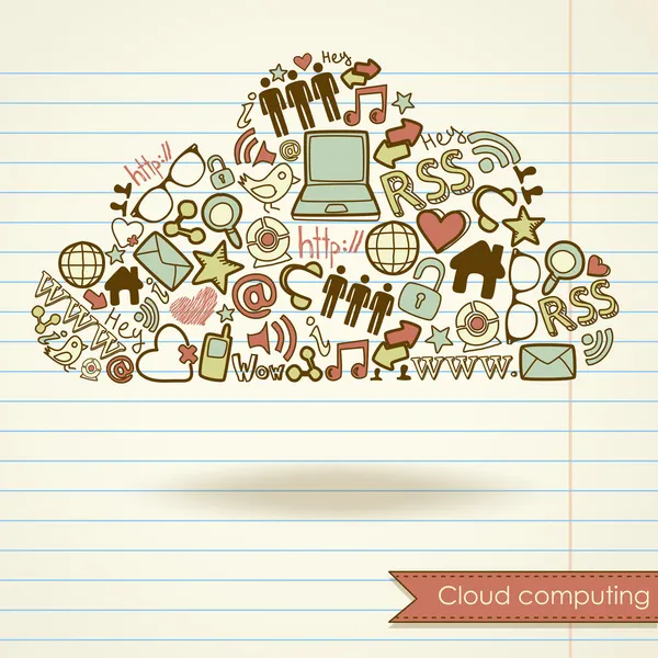 Cloud computingu, koncept a sociální média — Stockový vektor