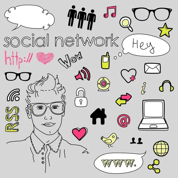 Κοινωνική media δίκτυο σύνδεση doodles — Διανυσματικό Αρχείο