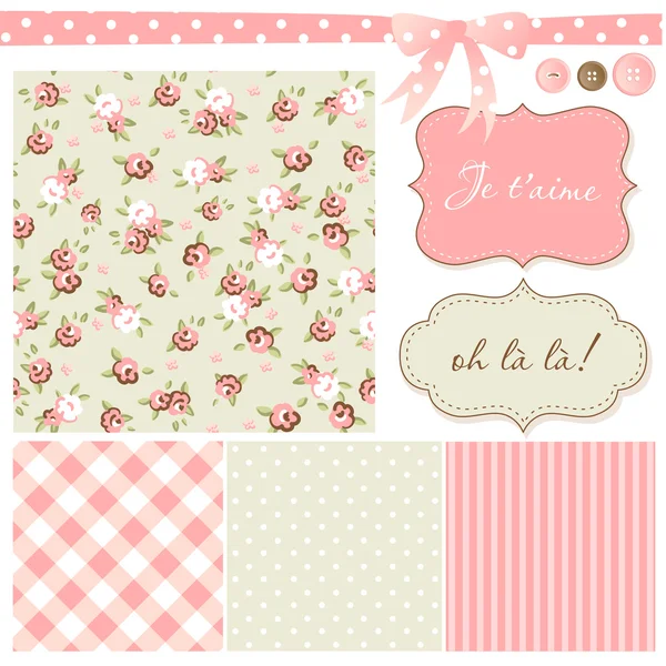 Vintage Rose Pattern, frames and cute seamless — Stock Vector