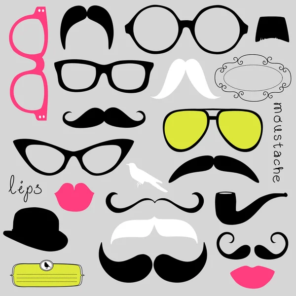 Conjunto de festa retro - Óculos de sol, lábios, bigodes —  Vetores de Stock