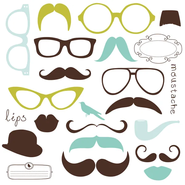 Set de fiesta retro - Gafas de sol, labios, bigotes — Vector de stock