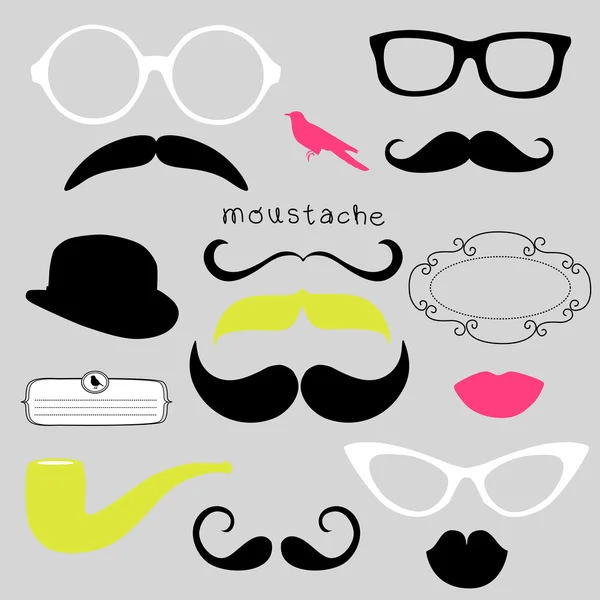 Ensemble de fête rétro - Lunettes de soleil, lèvres, moustaches — Image vectorielle