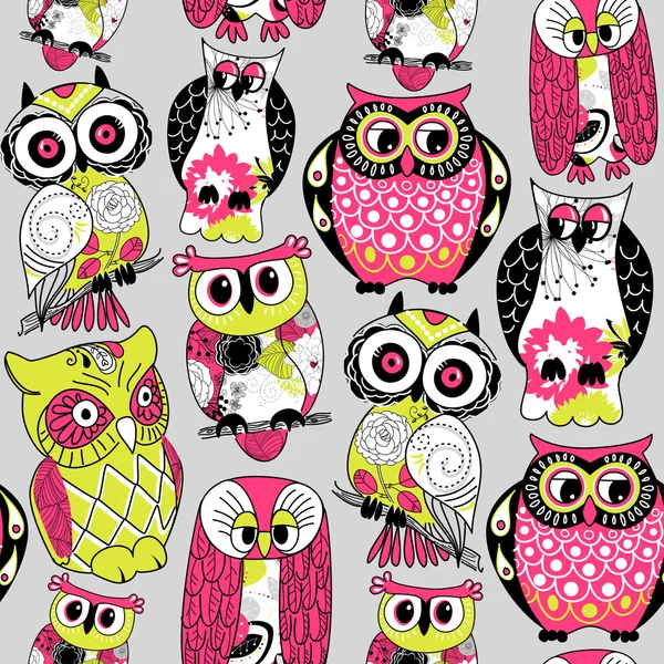 Seamless and colourful owl pattern — Stock Vector