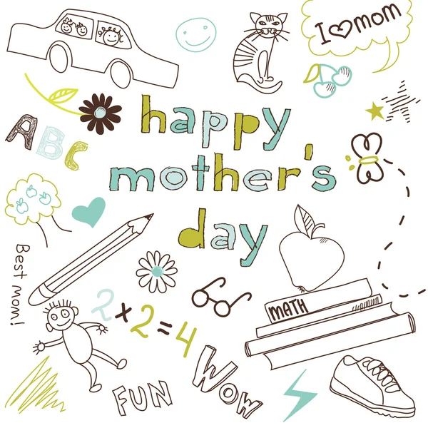 Carte de la fête des mères dans un style de dessin d'un enfant — Image vectorielle