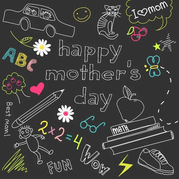 Carte de la fête des mères dans un style de dessin d'un enfant — Image vectorielle