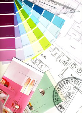 Color swatches and plans isolated on white
