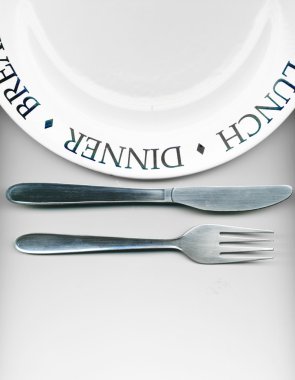 Knife and fork with white plate clipart