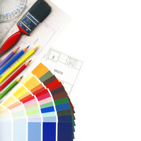 Χρωματικά δείγματα και σχέδια που απομονώνονται σε λευκό — Φωτογραφία Αρχείου