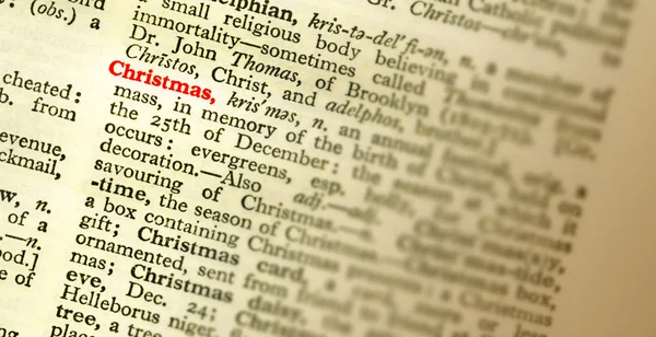圣诞节在字典中突出显示的单词的意思。浅层 fo — 图库照片