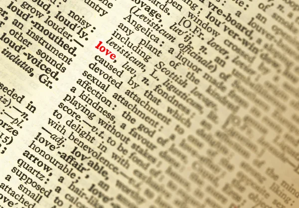 De highlited liefde woord in het woordenboek — Stockfoto