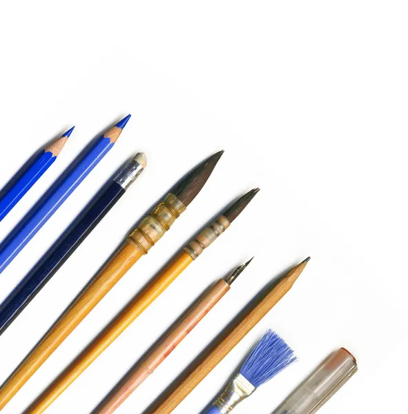 画笔、 铅笔和一位艺术家的工具, — 图库照片