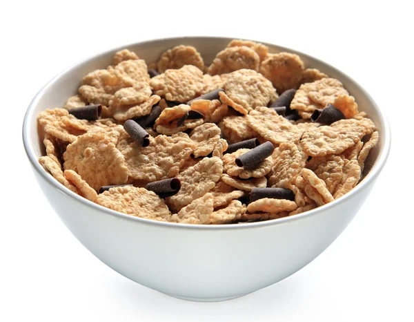 Stock image Bowl of bran cereal with chocolate curls