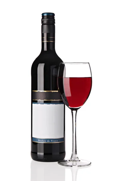 Garrafa de vinho tinto com copo de vinho — Fotografia de Stock