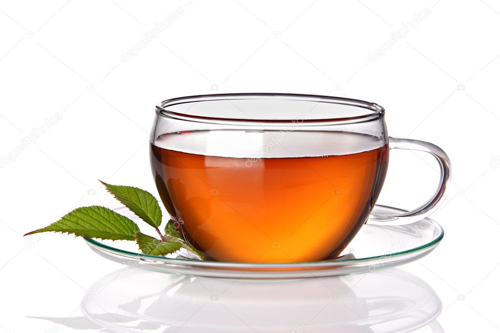 Tea cup with herbal leaves