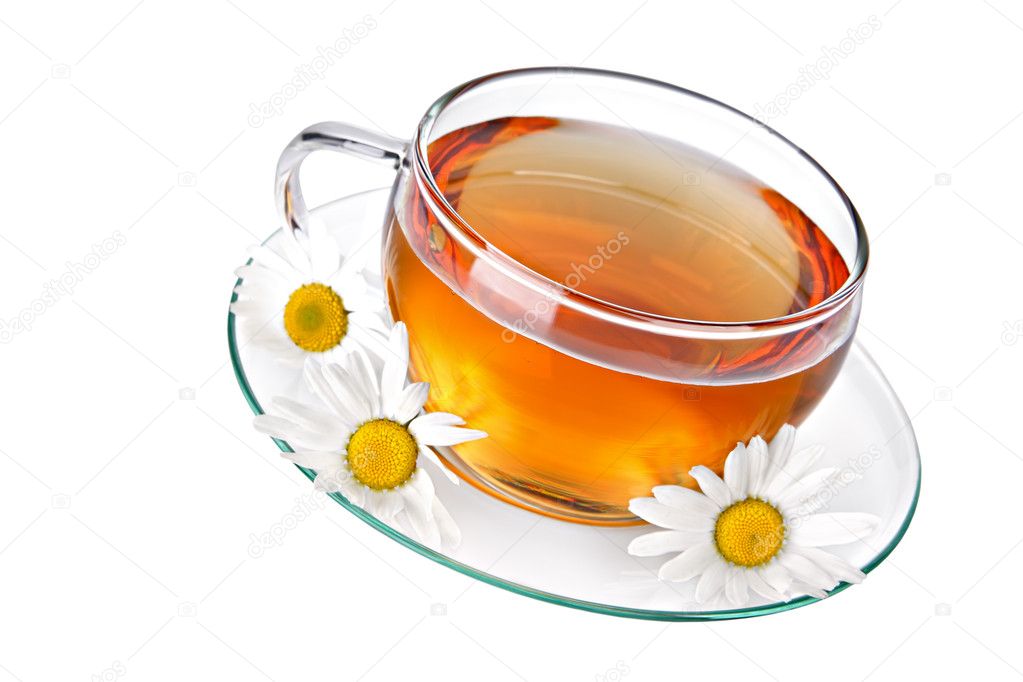 Cup of herbal tea with chamomile