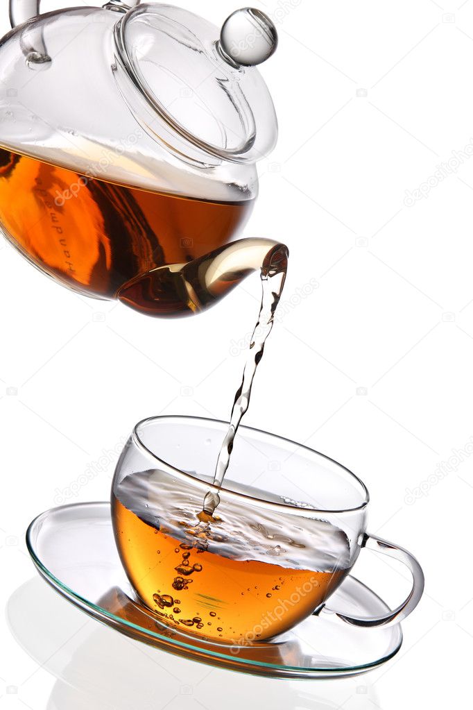 Tea poured into glass cup