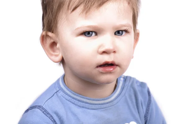 Close up portrait of cute little boy isolated — Stock Photo, Image