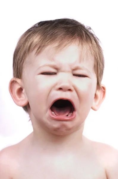 Crying baby boy isolated on white Stock Photo
