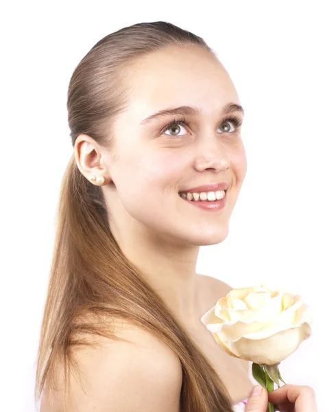 Ung, vakker jente med en blomst isolert – stockfoto