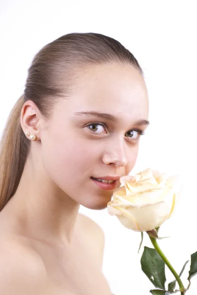 Beautiful girl with a flower isolated — Stock Photo, Image