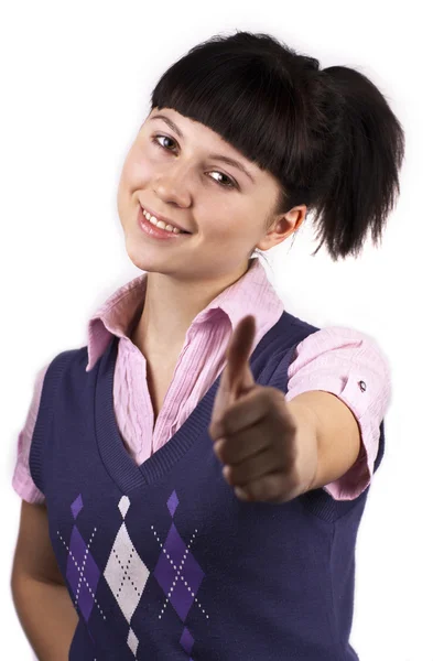 Young happy woman showing ok — Stock Photo, Image