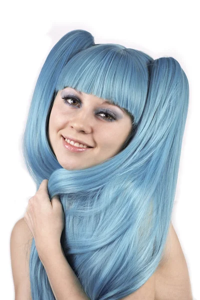 Joven hermosa mujer con el pelo azul — Foto de Stock