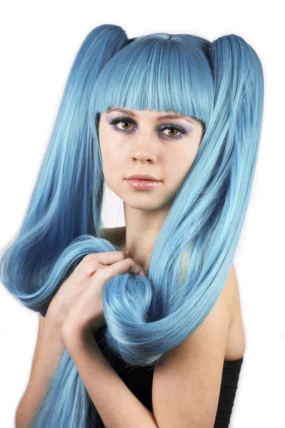 青い髪の若い美しい女性 ストックフォト