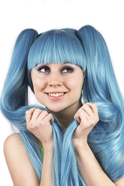 파란 머리와 함께 젊은 아름 다운 여자 로열티 프리 스톡 이미지