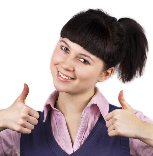 Young happy woman showing ok — Stock Photo, Image