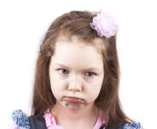 Portrait of little sad girl isolated close up — Stock Photo, Image