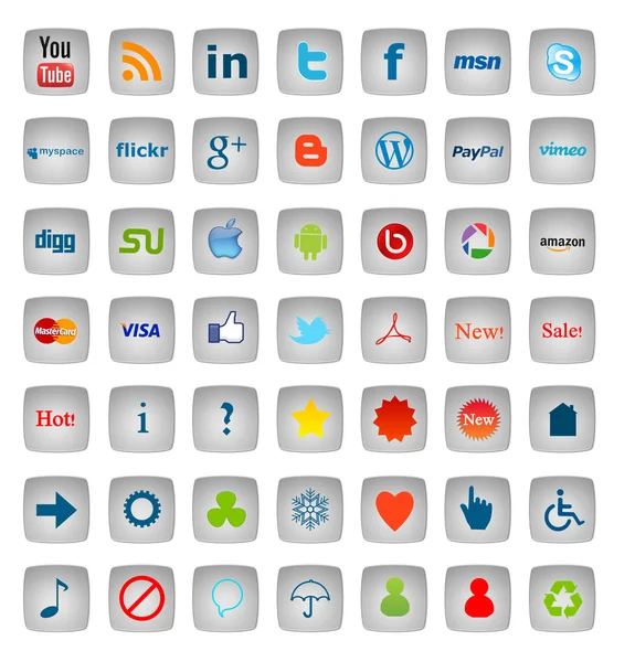 Social-Media-Buttons, 49 Symbole gesetzt Stockbild