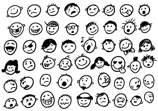 Lindo doodled caras — Archivo Imágenes Vectoriales