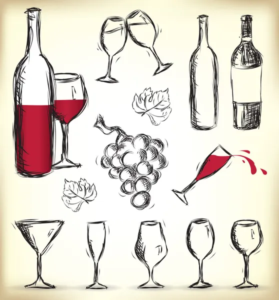Çizilmiş şarap tasarım öğeleri — Stok Vektör