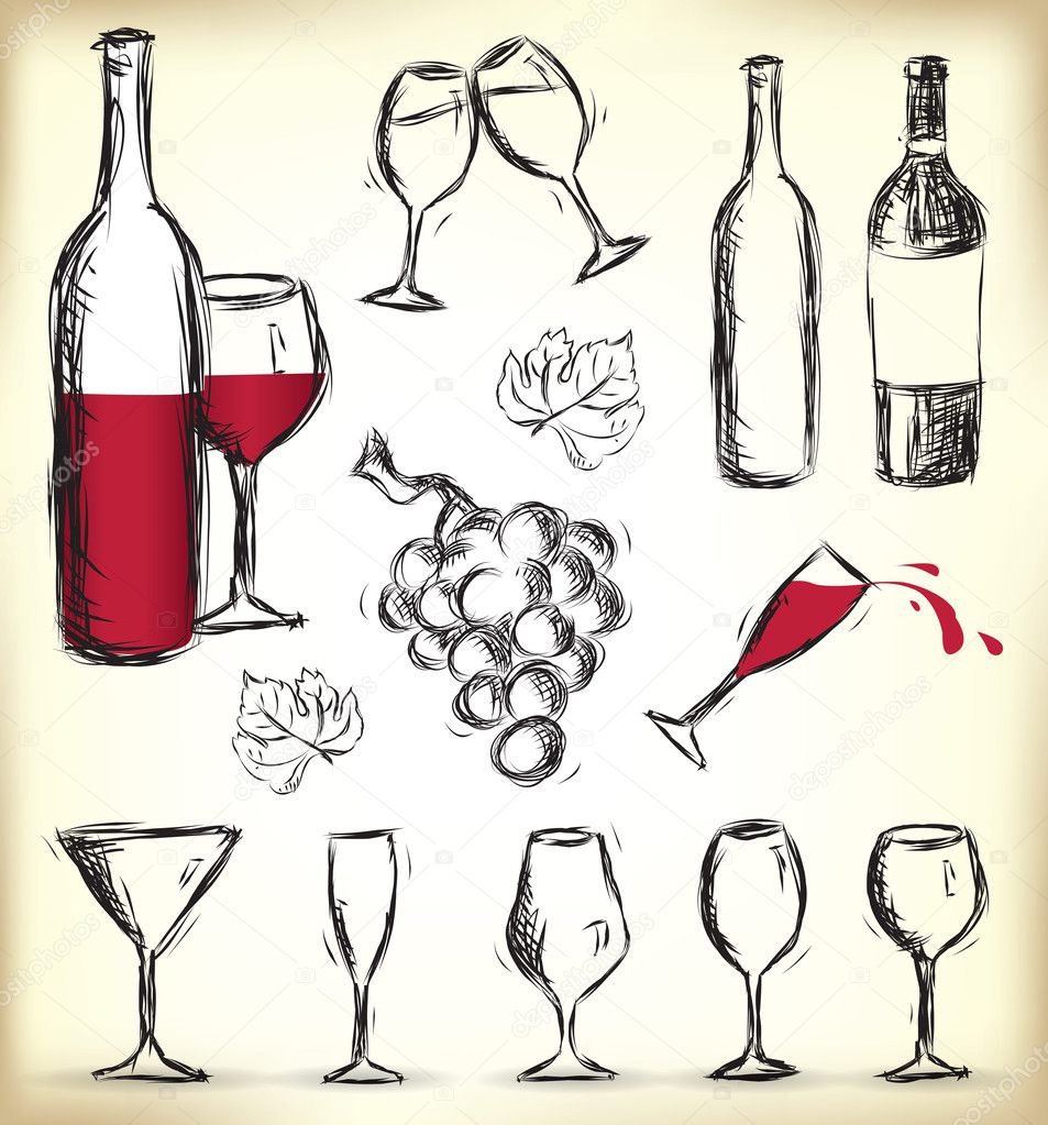 Hand-drawn wine design elements