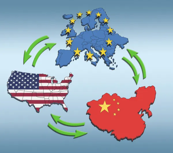 USA, Europe and China Interatction. — Stock Photo, Image