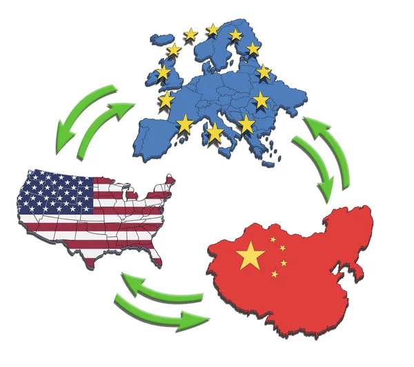 美国、 欧洲和中国 interatction. — 图库照片