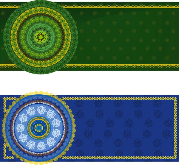 Banners coloridos de Henna Mandala — Vector de stock