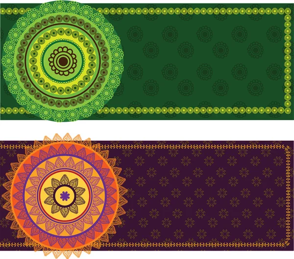 Banners coloridos de Henna Mandala — Vetor de Stock