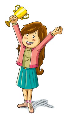 Girl Win a Trophy clipart